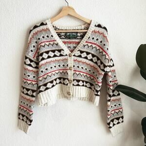 American Eagle Crop Fair Isle Sweater Cardigan XS Button Oversized Y2K Soft